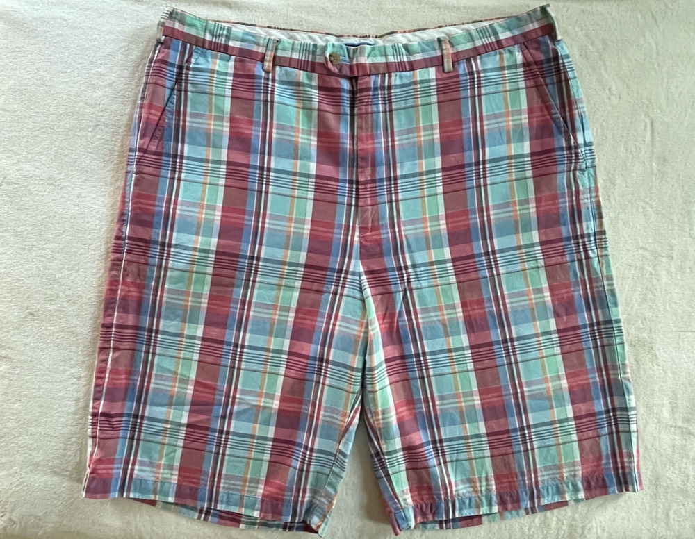 Peter Millar Seaside Pastel Plaid Chino Golf Shorts Mens 40L